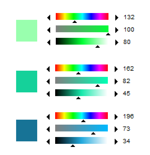 It might seem intimidating to look at, but the idea is that if you look at the "rainbow slider" which is our Hue. the slider is gradually moving to blue as it gets darker.