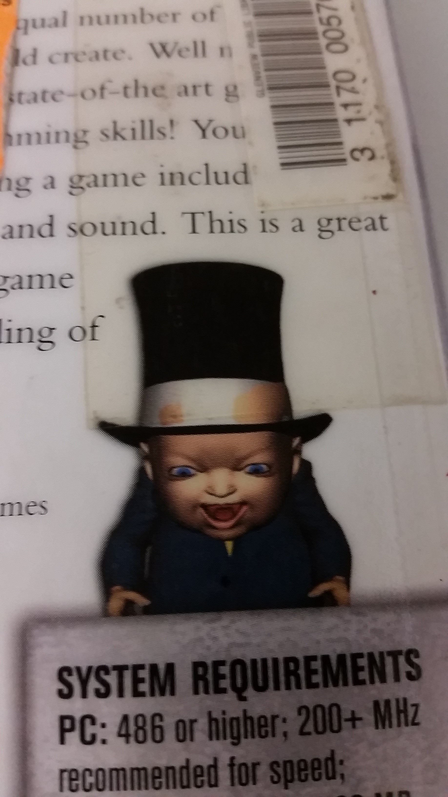 3d baby with top-hat, welcome to the early 2000s